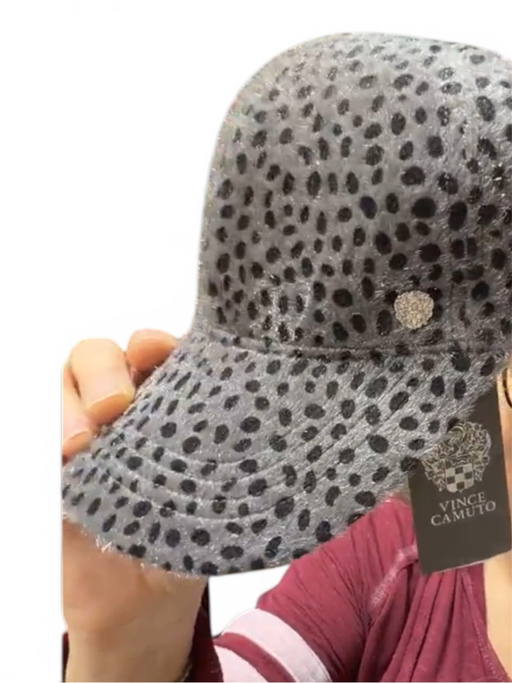 Vince Camuto Gray & Black Leopard-Print Studded Baseball Cap